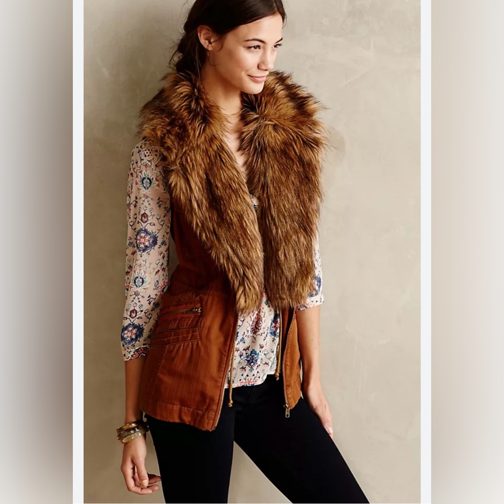 Anthropologie Brown Faux Fur Vest